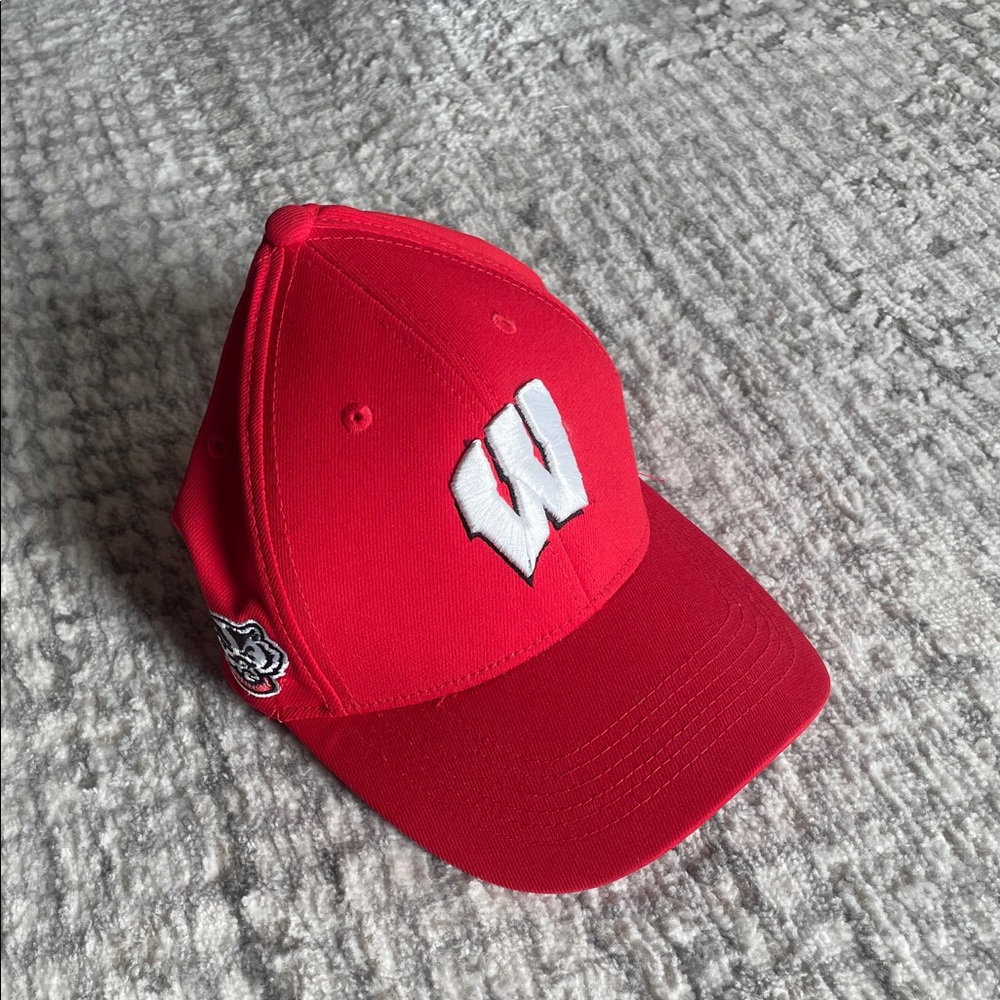 Red Wisconsin Baseball Cap with White Logo